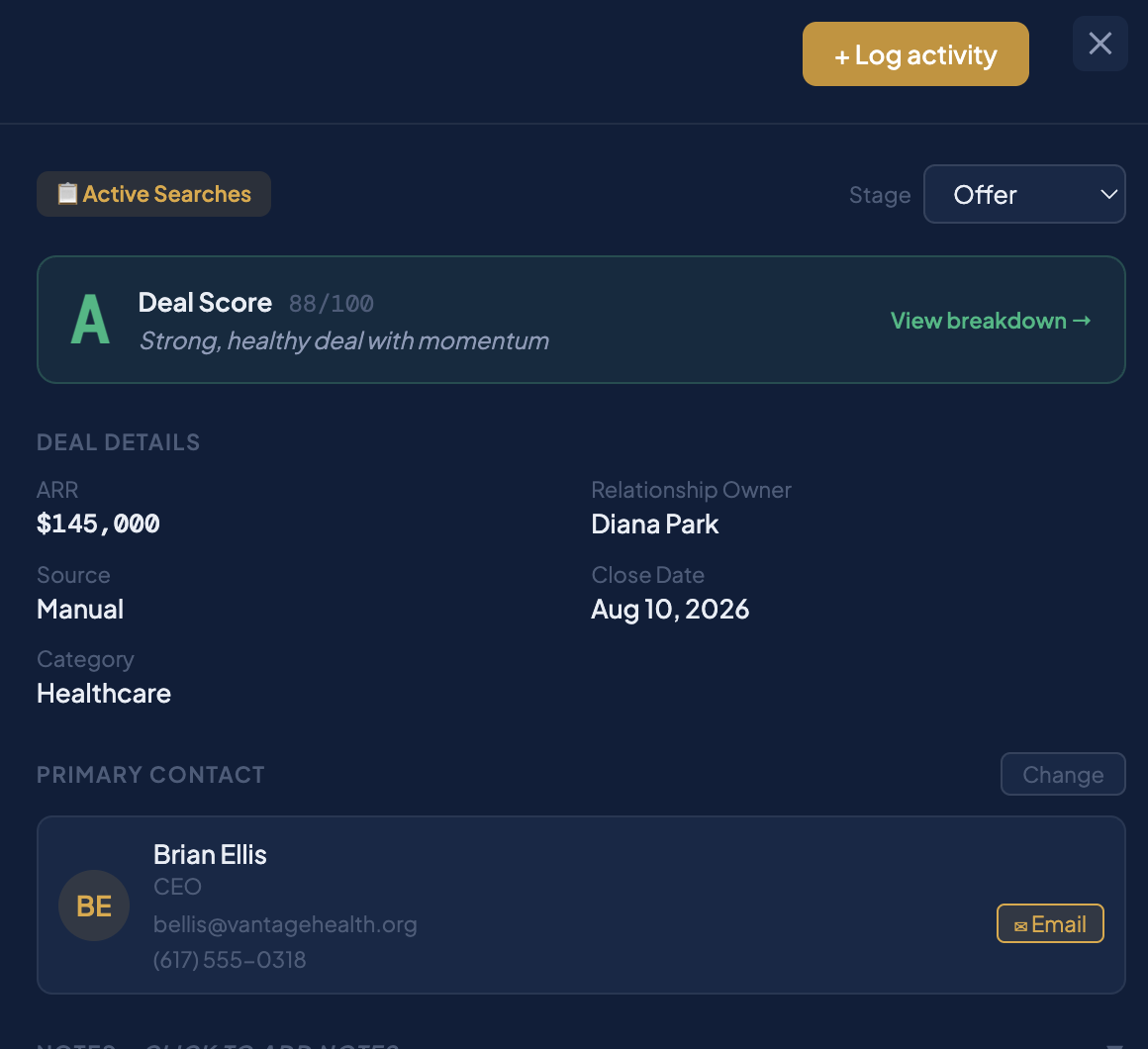 Executive Recruiting view in Made CRM